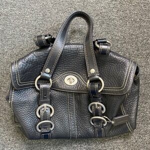 Vintage Coach F12334 Pebbled Leather Satchel Black Hampton Buckle Turnlock Y2K
